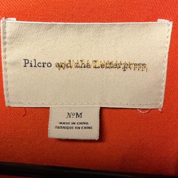Pilcro and the Letterpress Orange Denim Trucker Jacket Cropped Stretch Medium - Picture 2 of 8